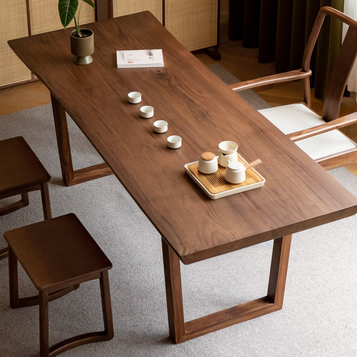 Black walnut solid wood natural edge large board dining table,