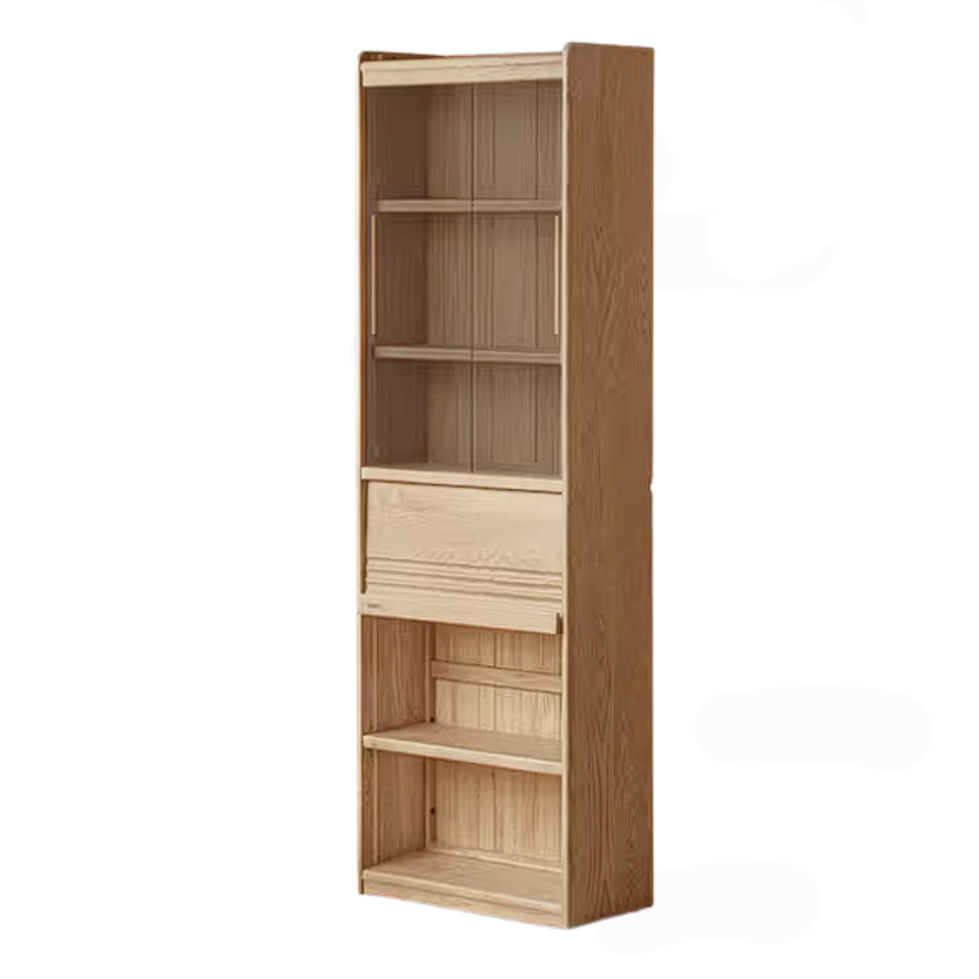 Ash Solid Wood Bookshelf with Wall Mounted Display Cabinet Design