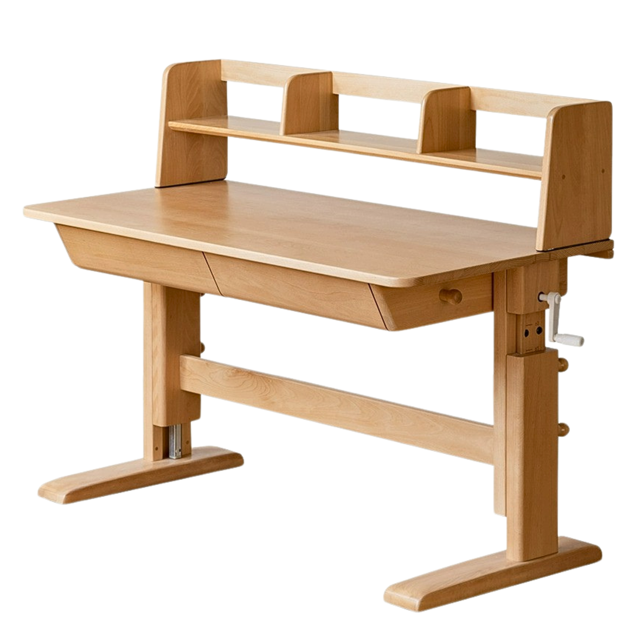 Beech Solid Wood lifting kids table with self/chair/high shelf