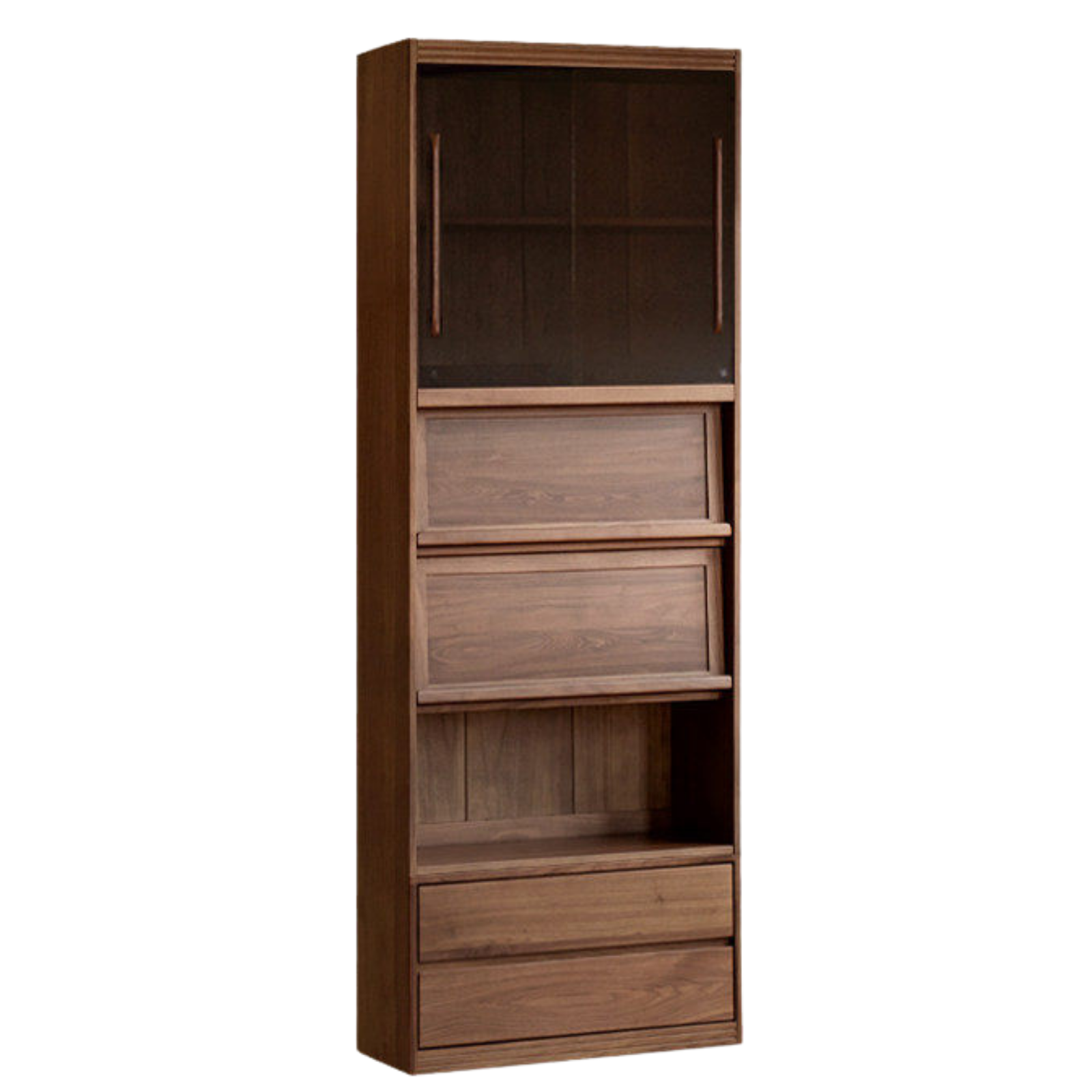 Black Walnut, Sandalwood Solid Wood Light Luxury Combined Bookshelf With Seat