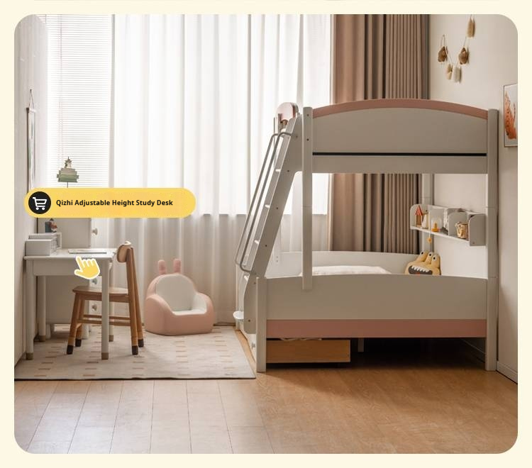 Rubberwood Solid Wood Children's Princess Storage Bunk Bed