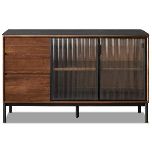 Black walnut solid wood rock sideboard Buffet cabinet,