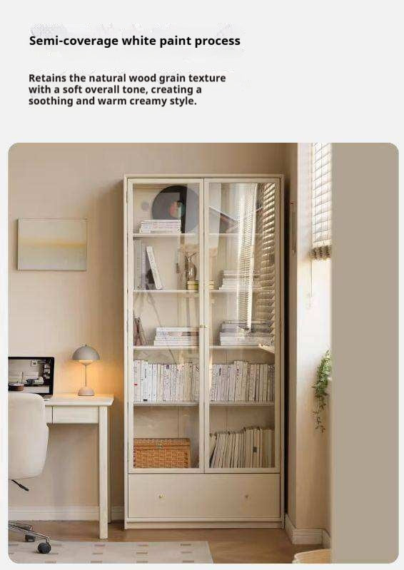 Oak Solid Wood Combination Bookcase Glass Door Floor-to-ceiling Bookshelf