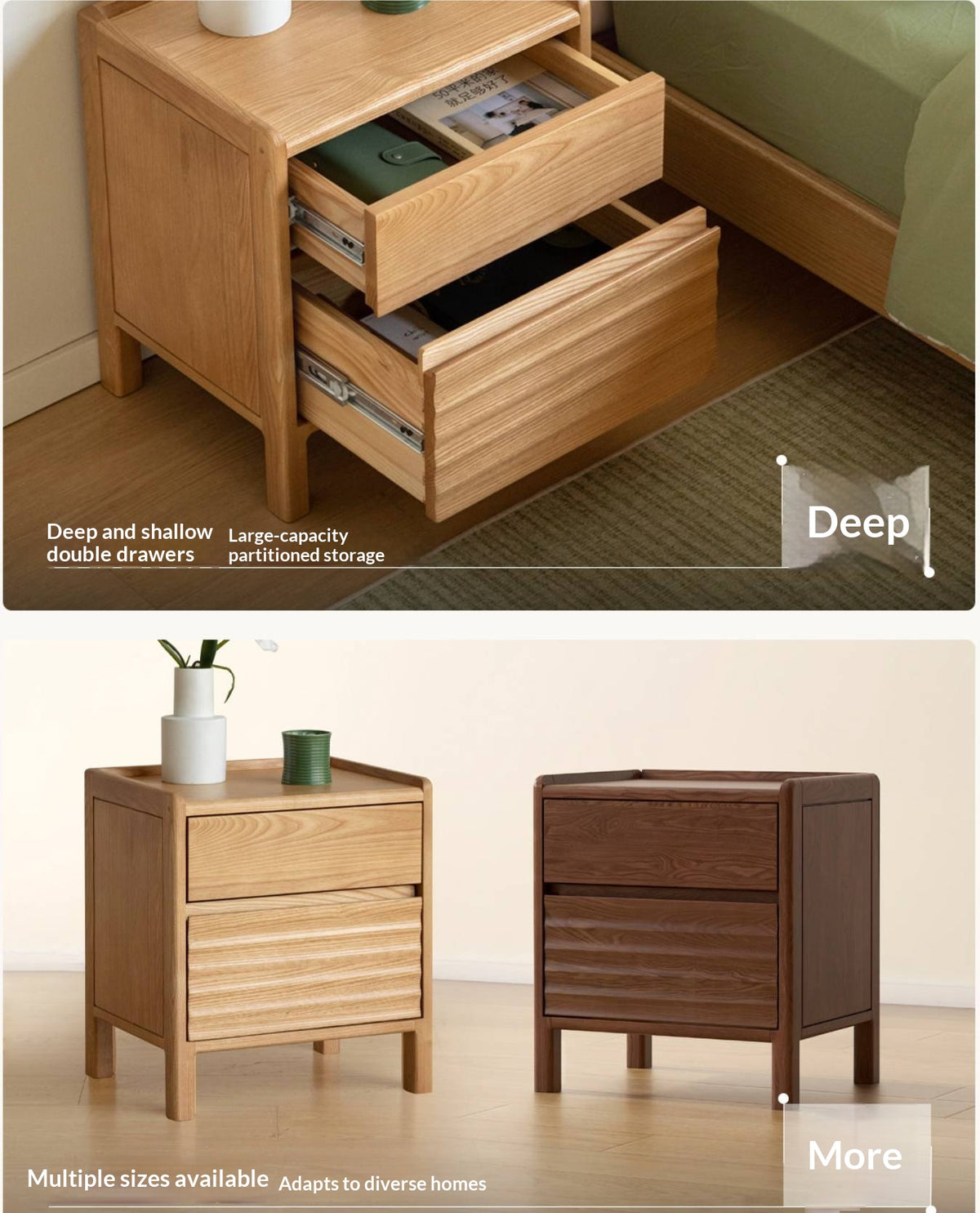 Ash Solid Wood Small Nightstand