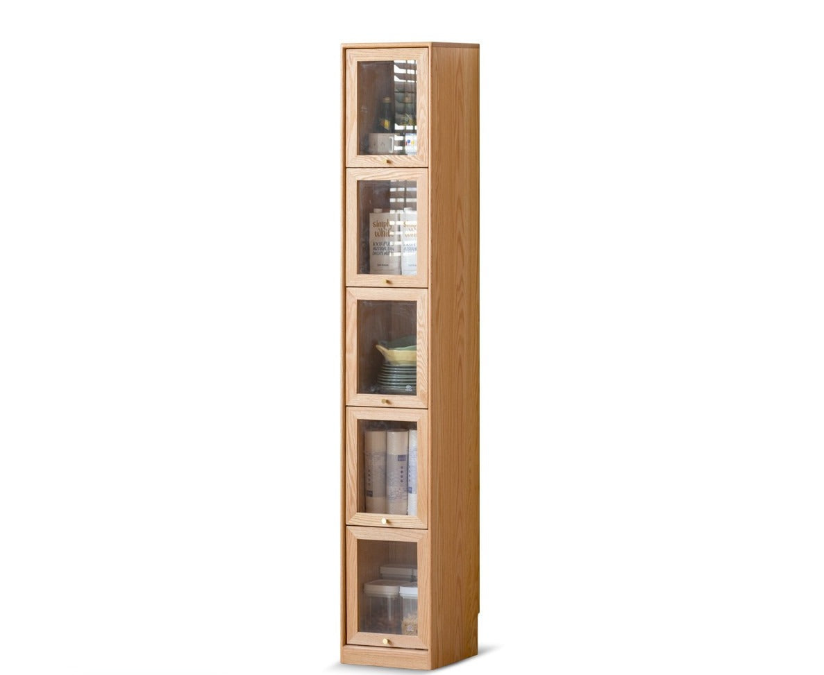 Oak solid wood bookcase corner glass flip door"