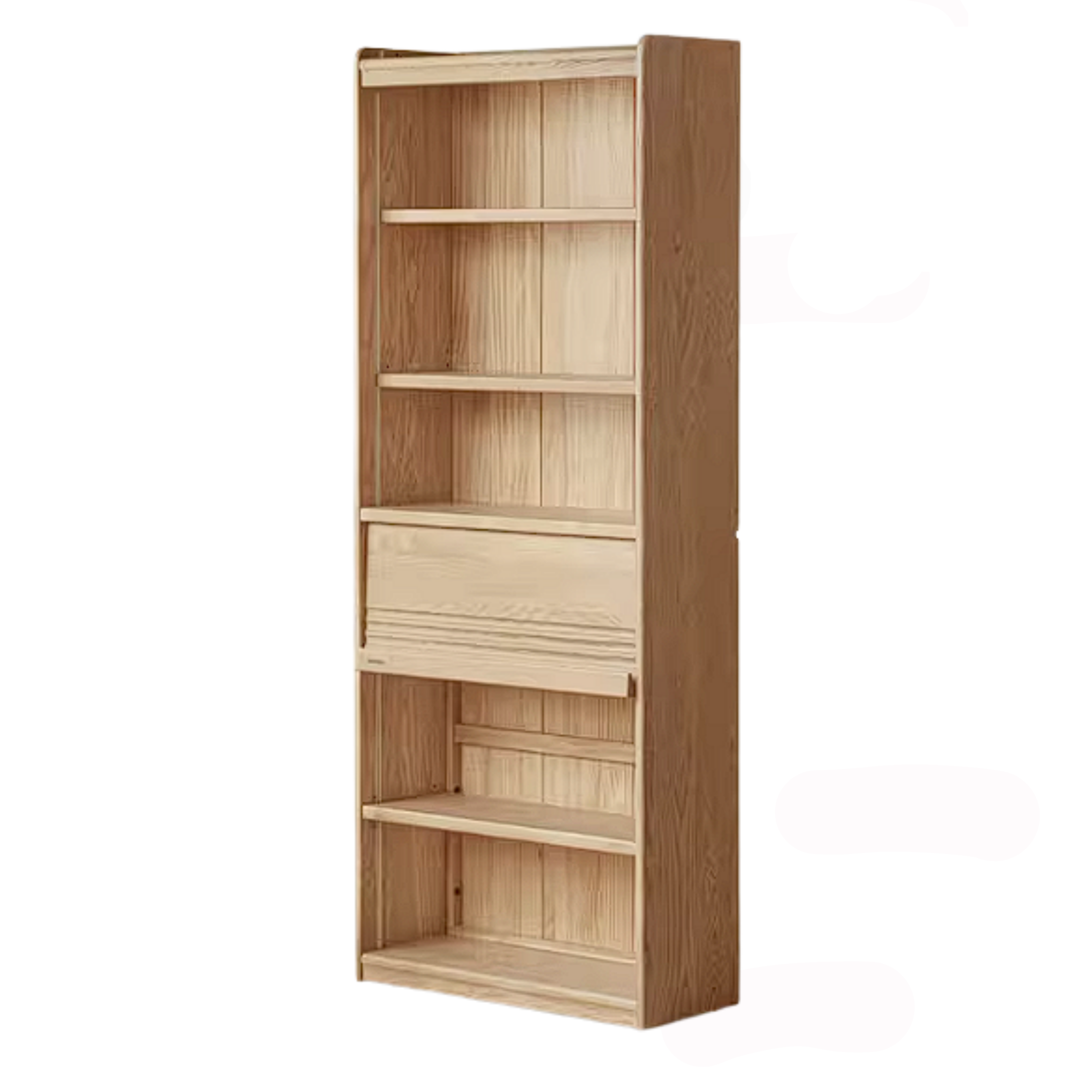Ash Solid Wood Bookshelf with Wall Mounted Display Cabinet Design