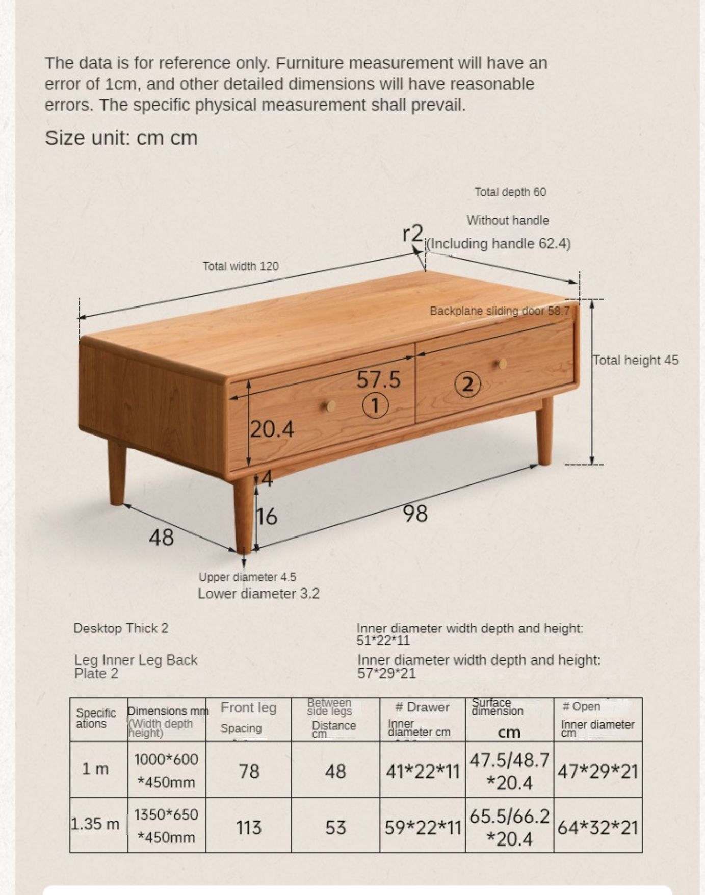 Cherry solid wood antique coffee table,