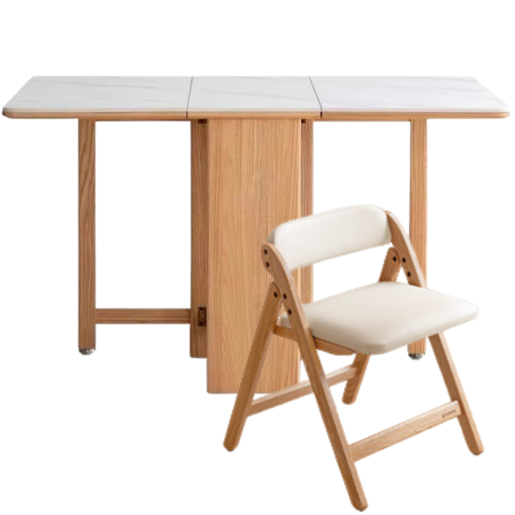 Oak Solid Wood Foldable Dining Table With Rock Slab Surface