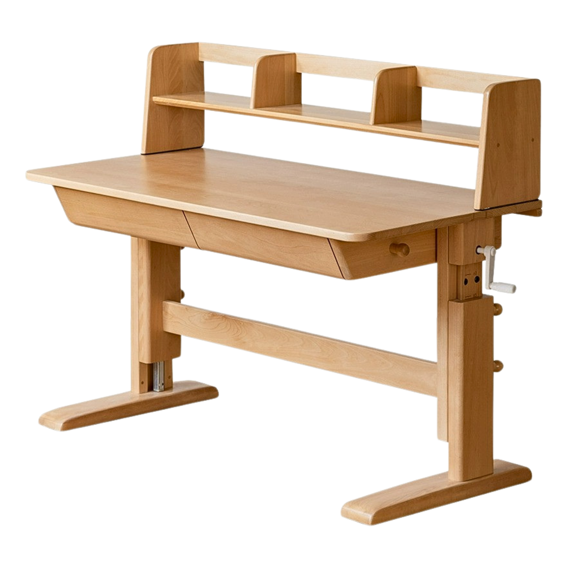 Beech Solid Wood Lifting Kids Table With Self/Chair/High Shelf