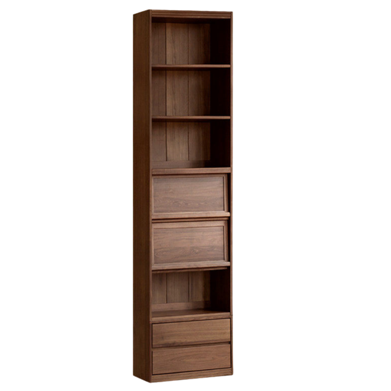 Black Walnut, Sandalwood Solid Wood Light Luxury Combined Bookshelf With Seat
