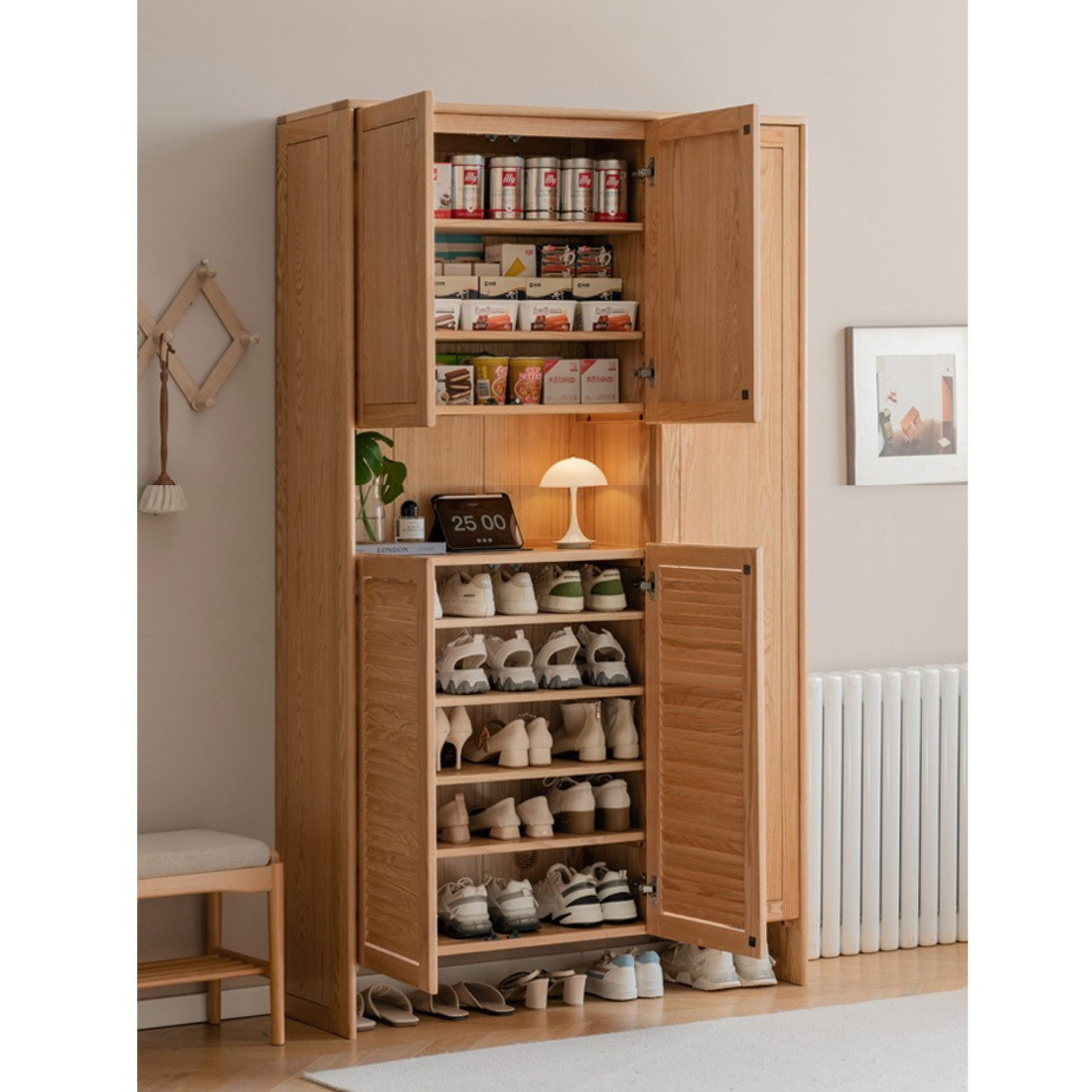 Oak Solid Wood Storage Locker Shoe Entrance Cabinet