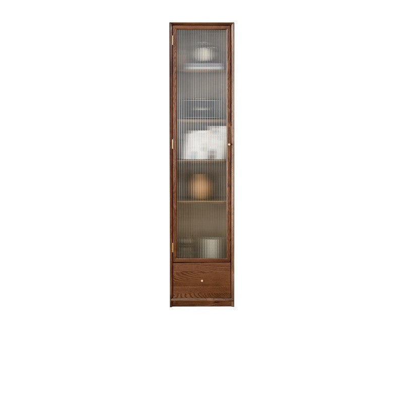 Oak Walnut solid wood cdust-proof glass door wall floor-to-ceiling bookshelf<