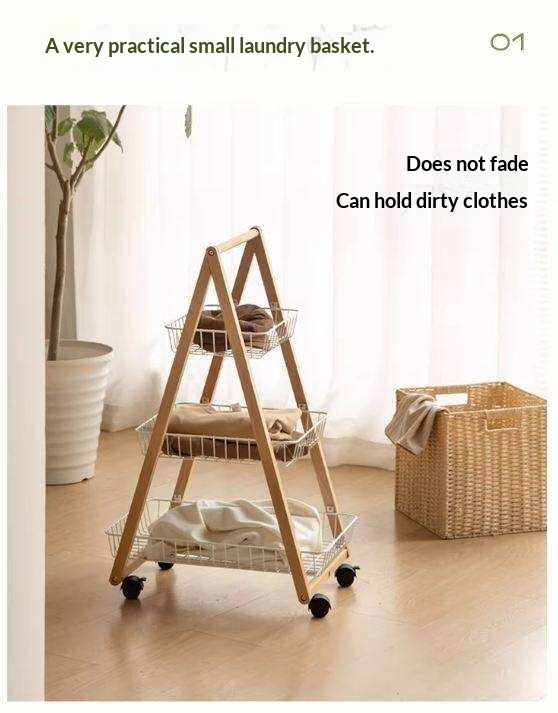 Beech Solid Wood Storage Rack with Multi-Layer and Mobile Trolley