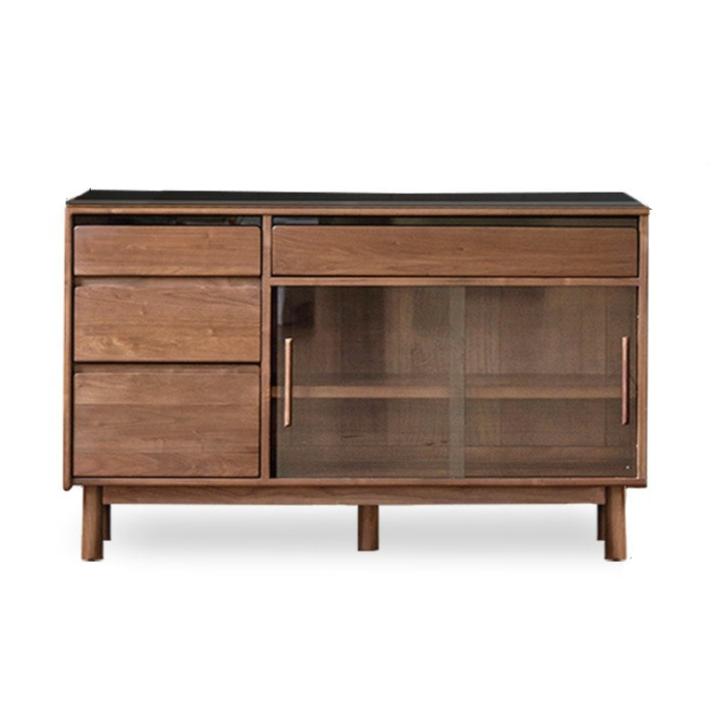 Black Walnut Solid Wood Light Luxury Rock Plate Sideboard