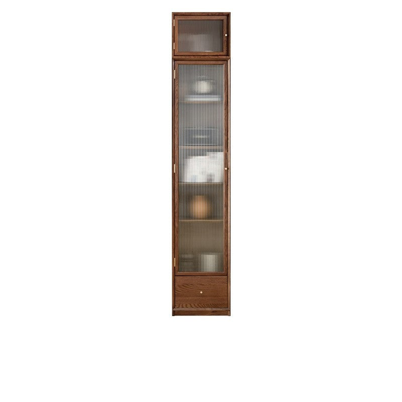 Oak Walnut solid wood cdust-proof glass door wall floor-to-ceiling bookshelf<