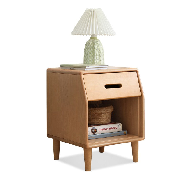 European beech solid wood small storage nightstand