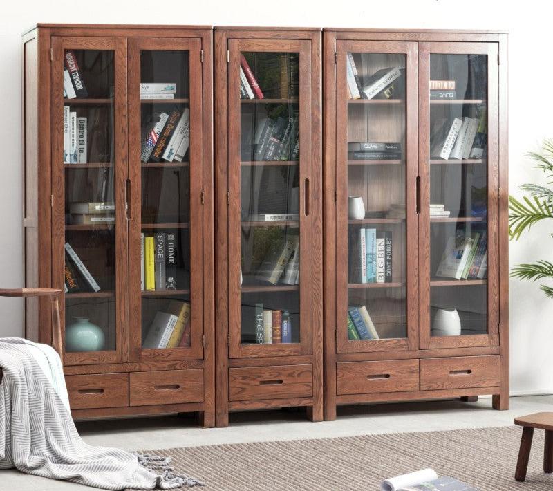 Oak Solid Wood Nordic Bookcase with Glass Door