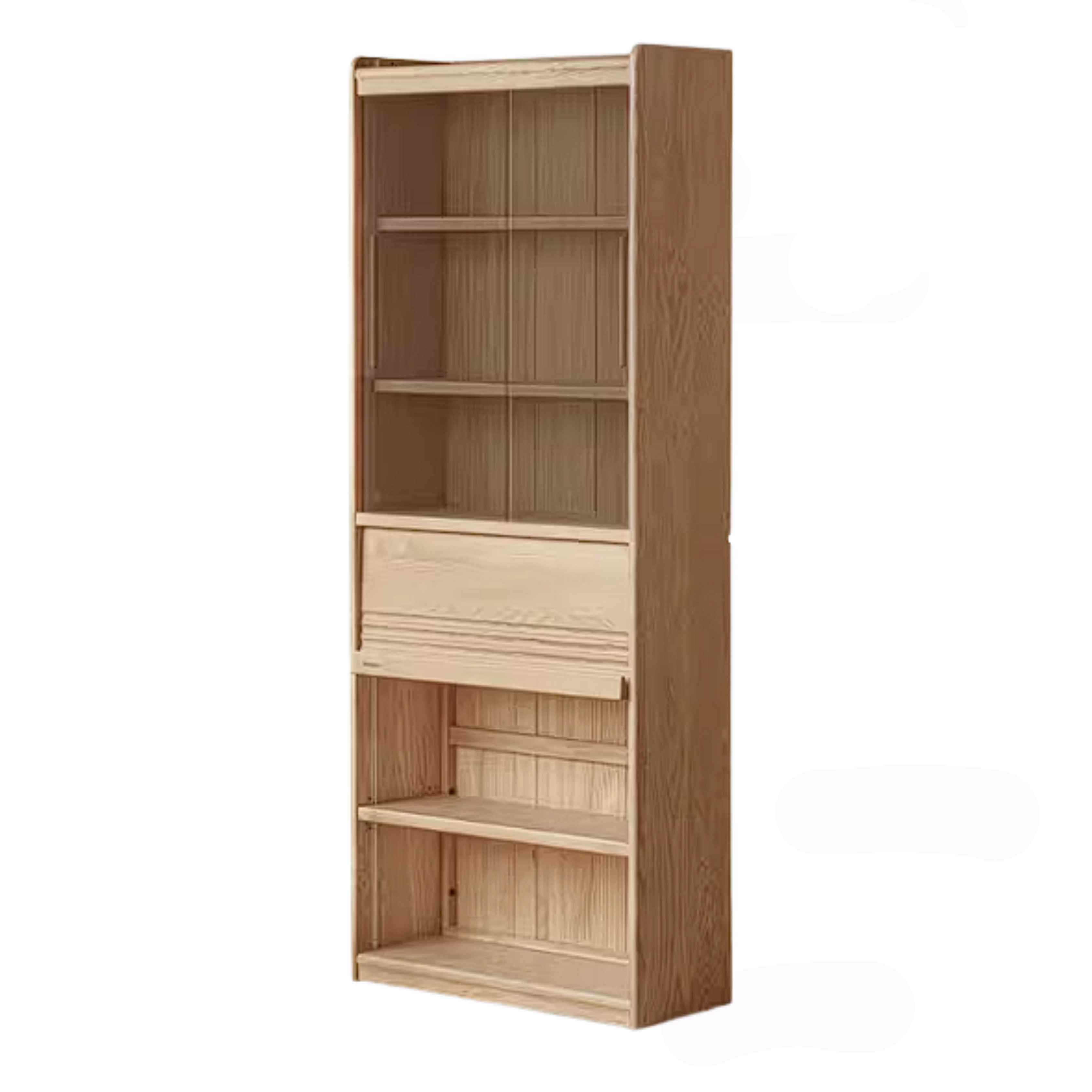 Ash Solid Wood Bookshelf with Wall Mounted Display Cabinet Design