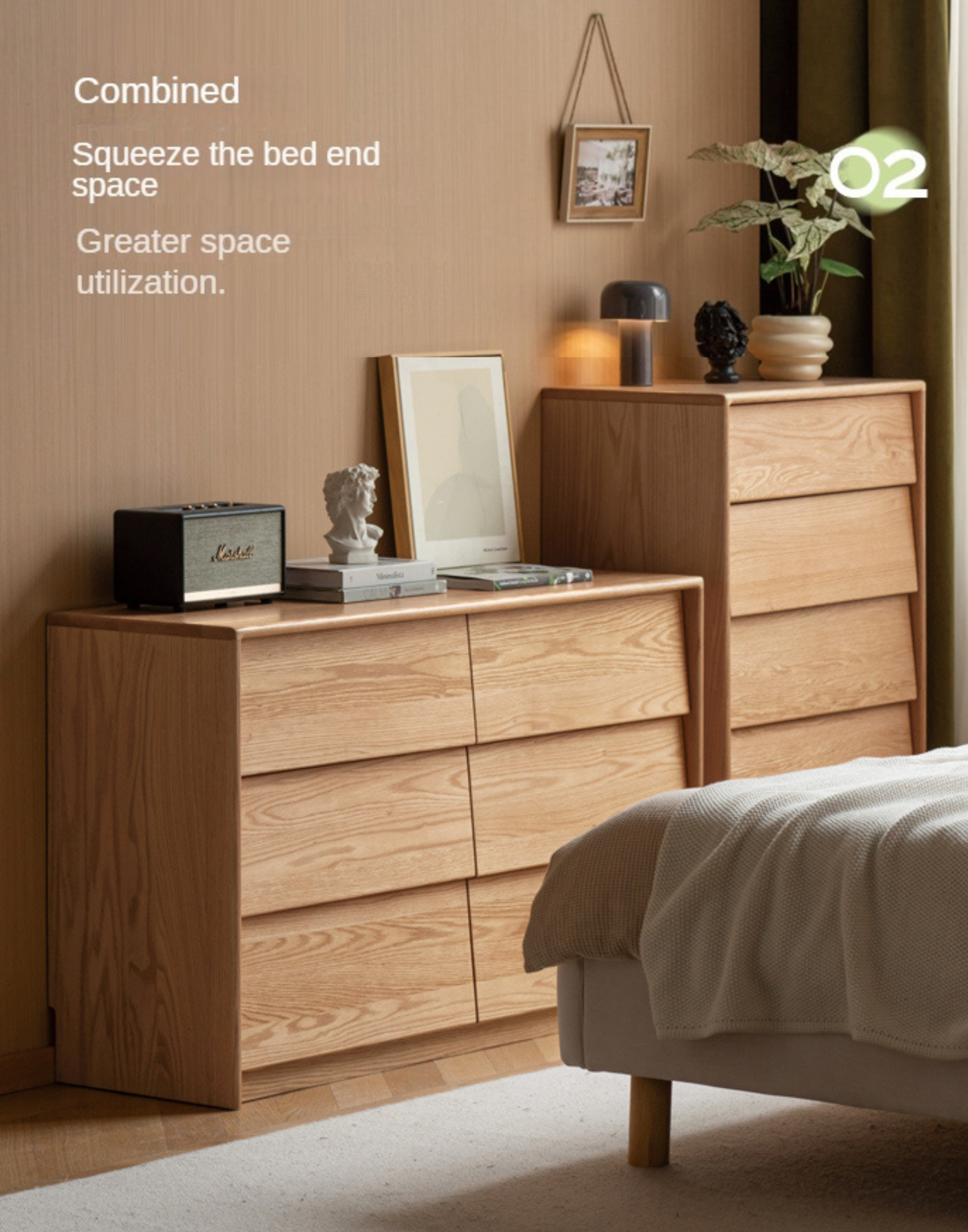 Oak Solid Wood slanted surface chest of drawers