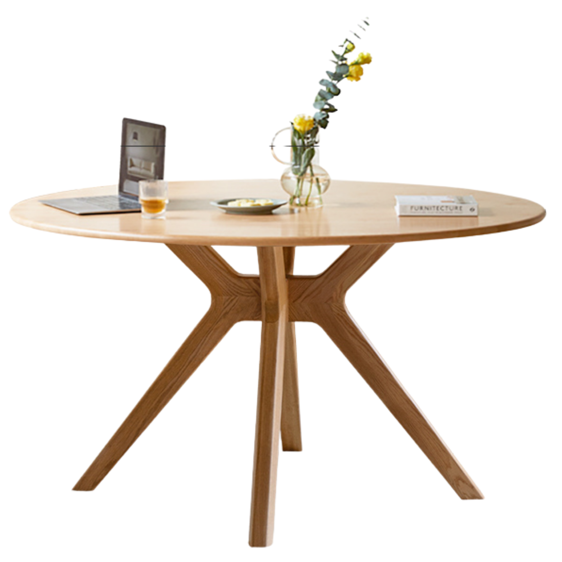 Oak Solid Wood Round Nordic Dining Table With Rock Slab Surface