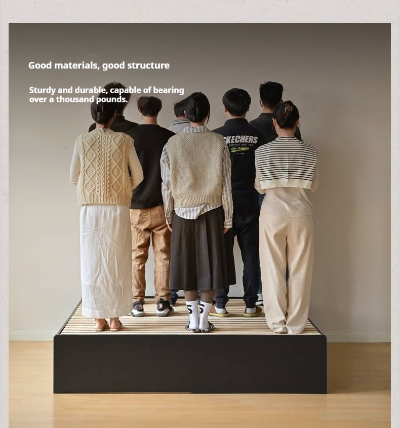 Rubberwood Solid Wood Platform Bed, Headboard-Free Box Bed, Modern Minimalist