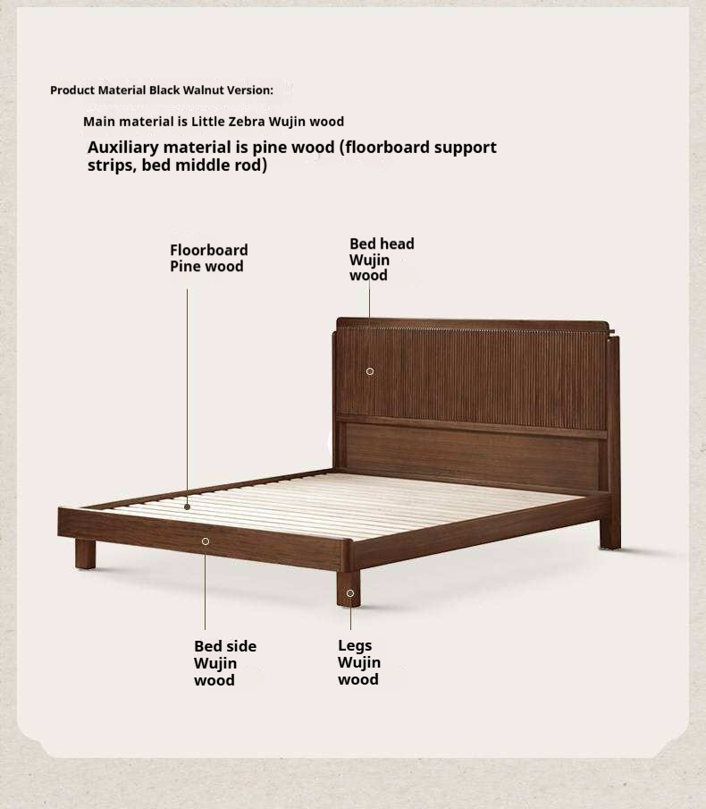 Ebony Solid Wood Bed with Vertical Fluted Panel Headboard and Block Legs