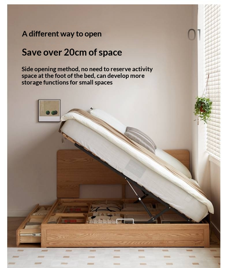 Oak, Ash, Rubberwood Solid Wood Box Bed, Platform Box Bed, Headboard-Free Bed