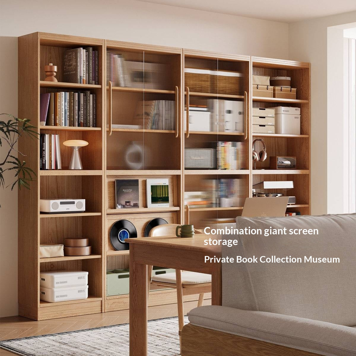 Ash, Oak, Cherry Solid Wood Bookshelf Integrated Wall-Mounted Minimalist