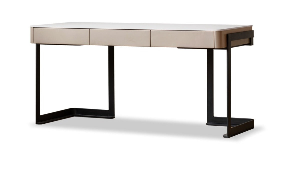Ash solid wood rock board Italian light luxury office desk with drawer"