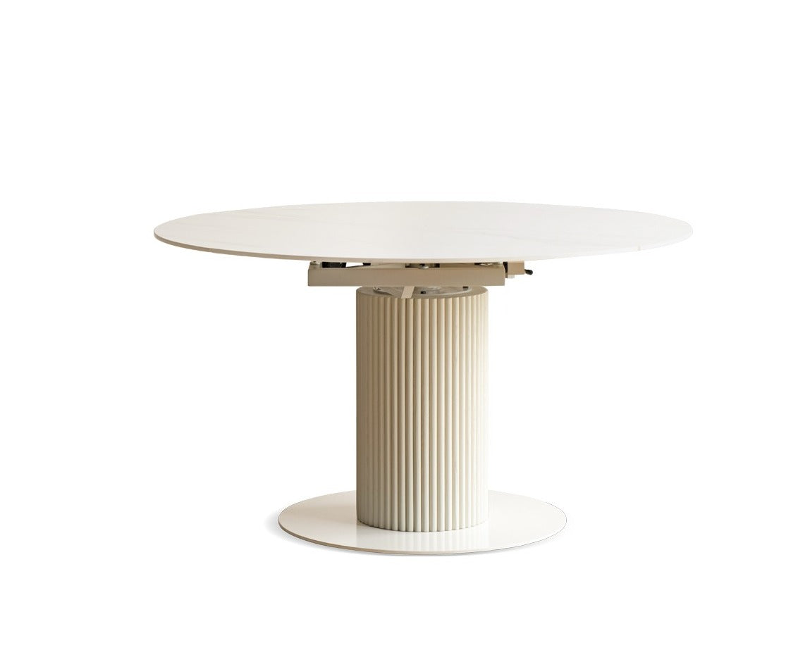 Rock Plate Round retractable dining Table Cream Oak Solid Wood"