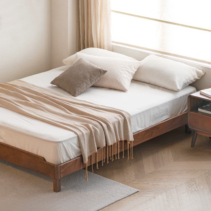 Black Walnut, Ash Solid Wood Platform Bed, Headboard-Free Bed