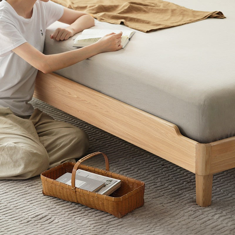 Ash Solid Wood Platform Bed, Headboard-Free Bed