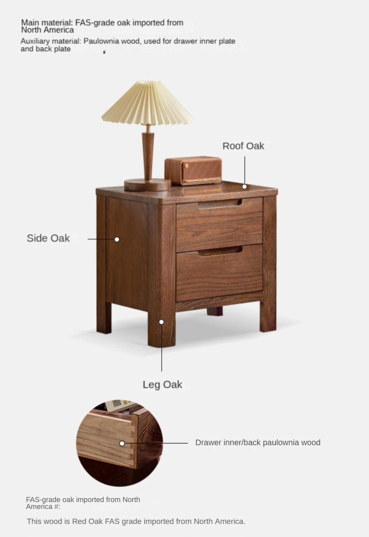 Oak solid wood Nightstand.