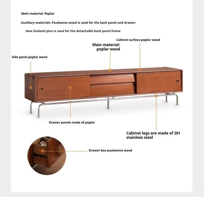 Poplar Solid Wood Retro Floor TV Cabinet.