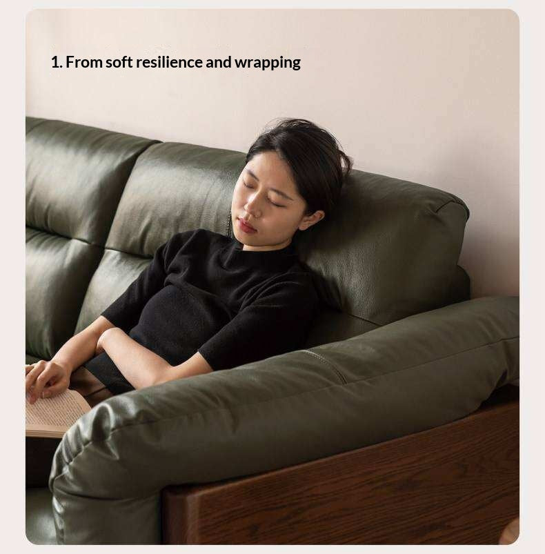 Black Walnut, Oak Solid Wood Sofa Genuine Leather, fabrics