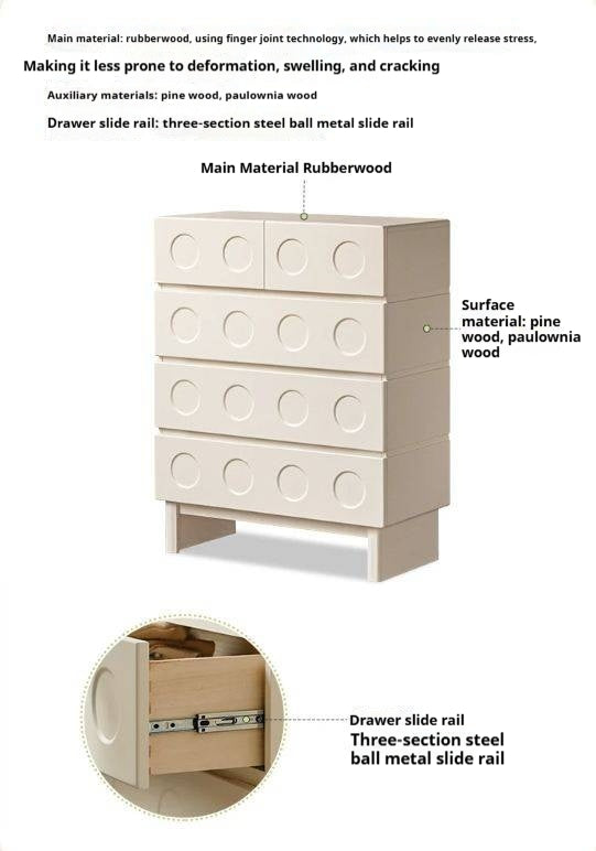 Solid Rubberwood French Cream Wind Drawer Cabinet.