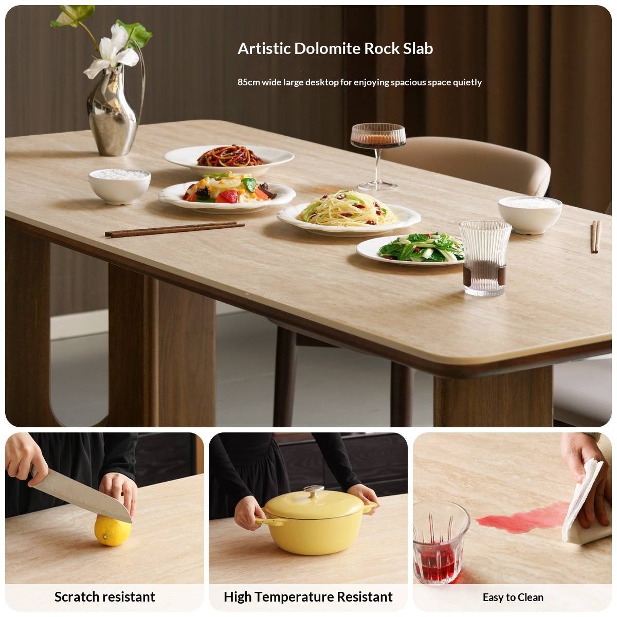 Black Walnut Solid Wood Light Luxury Style Rock Plate Dining Table