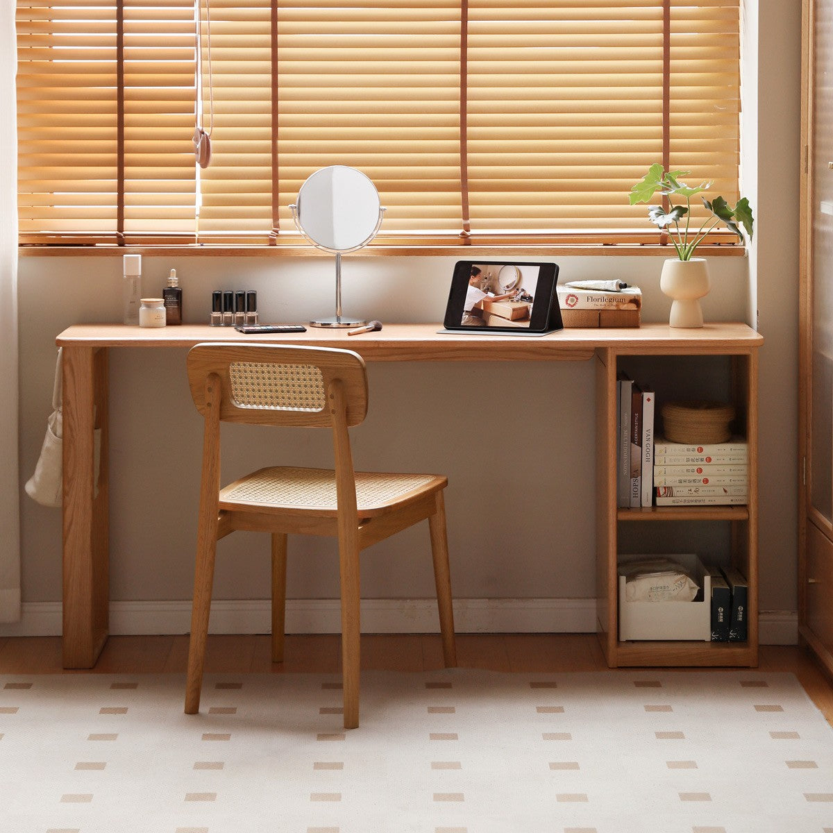 Oak Solid Wood Ultra-narrow Long Table With Cabinet