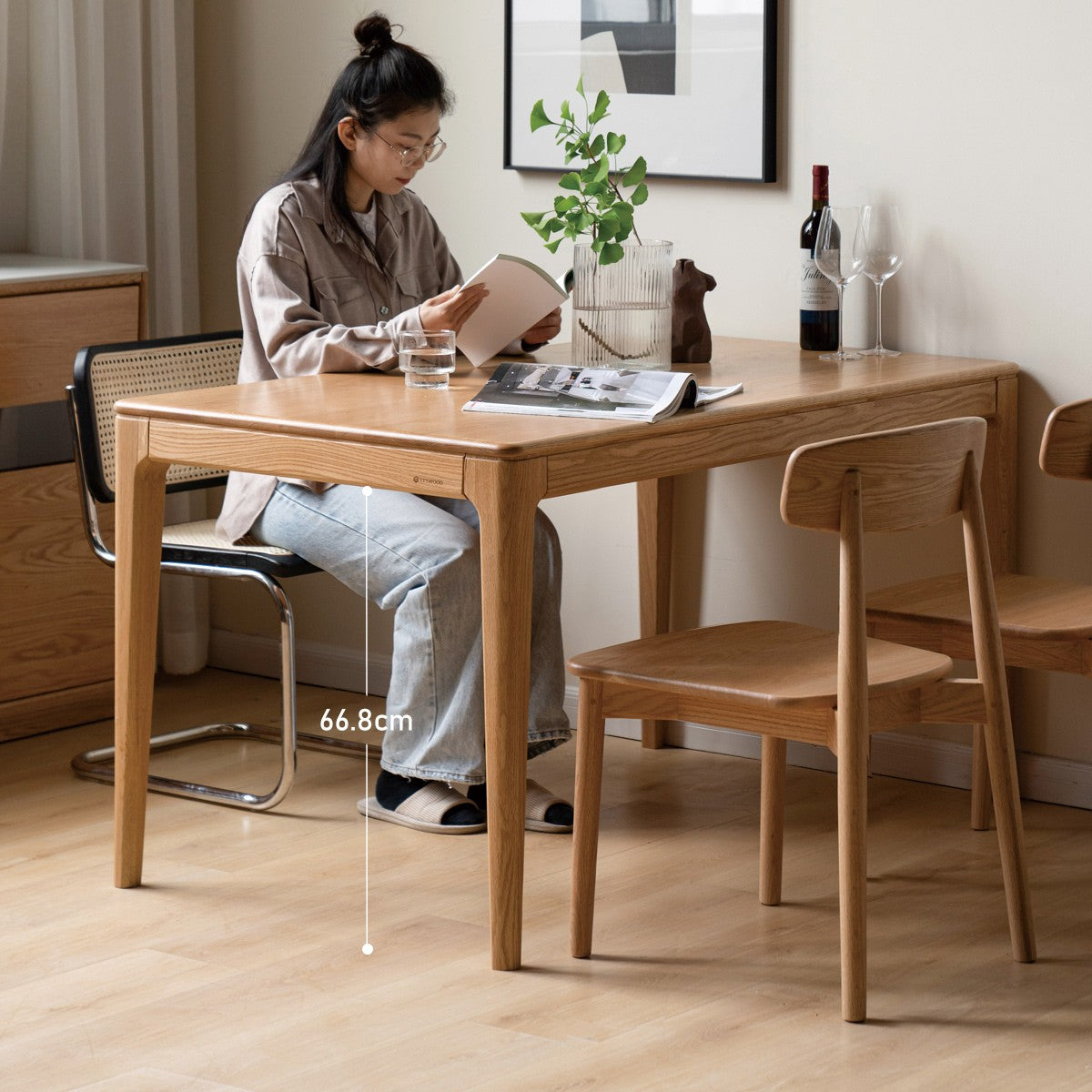 Oak, Ash solid wood log style rectangular dining table