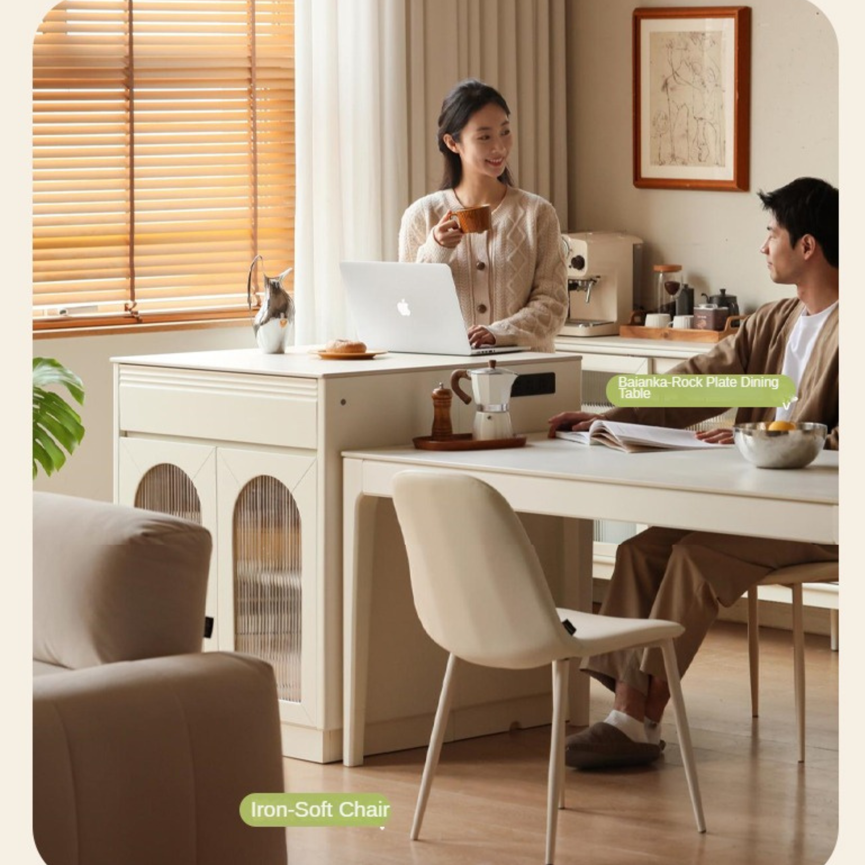 Poplar Solid Wood Rock Board Multifunctional Dining Table,