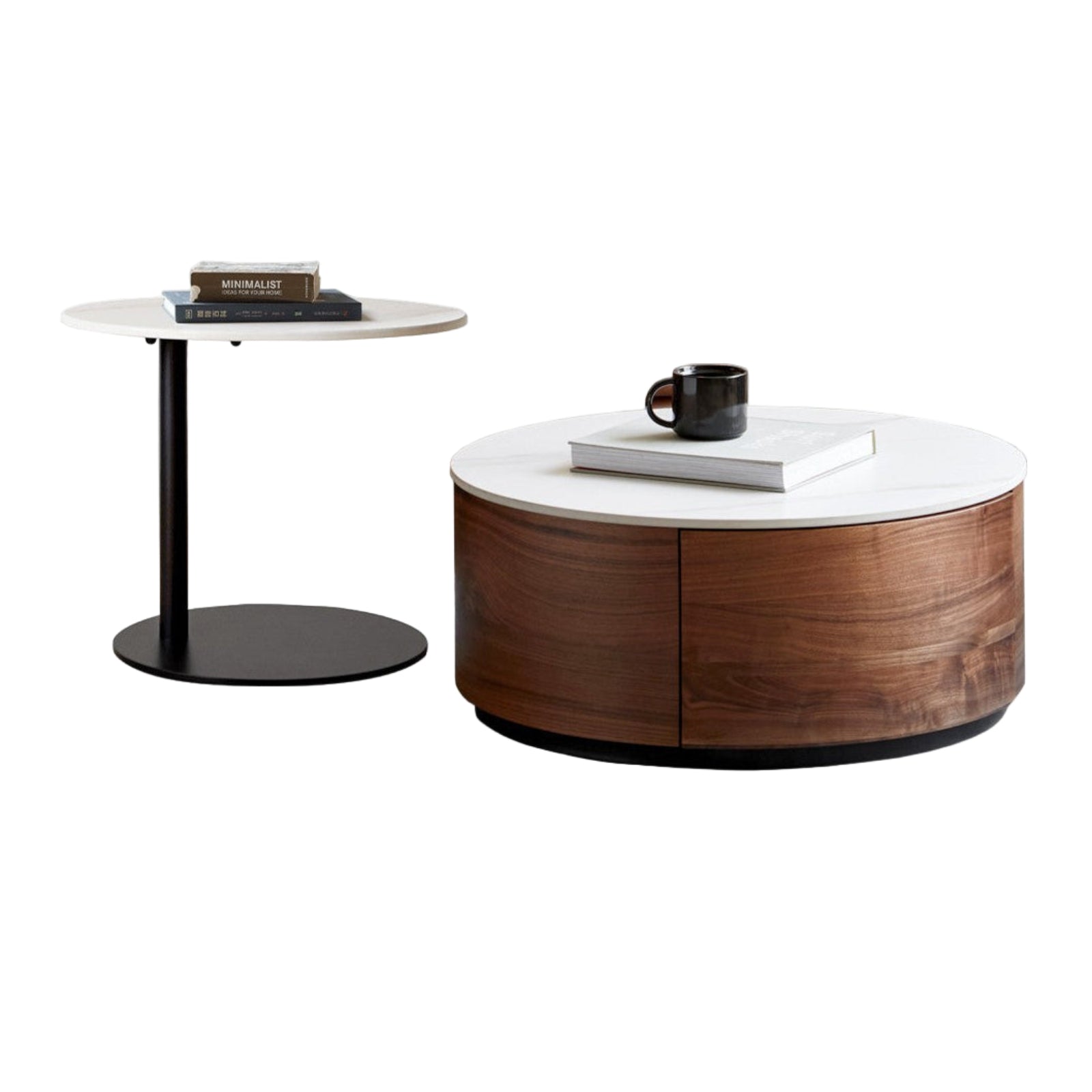 Black Walnut Solid Wood Light Luxury Round Rock Plate Coffee Table
