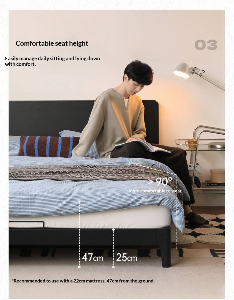 Rubberwood, Poplar Solid Wood Bed in Black — Modern Casual Edge Design