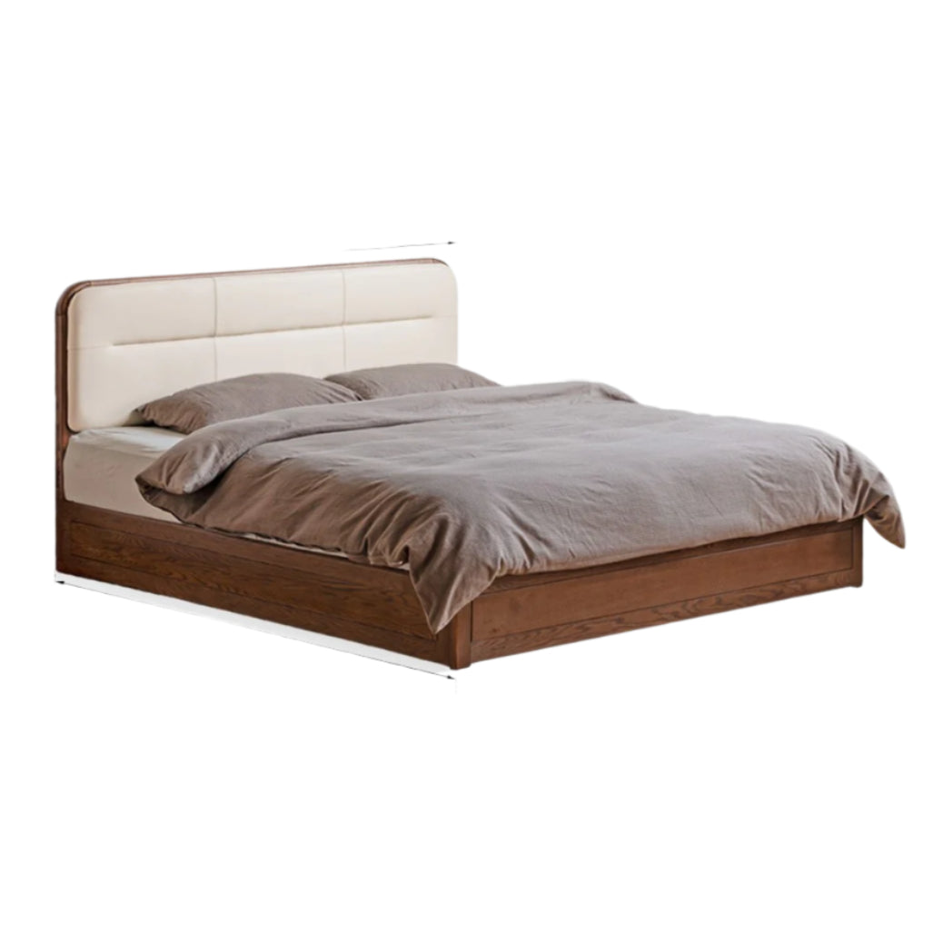 Oak Solid Wood Modern Genuine Leather, Organic Leather Storage Bed