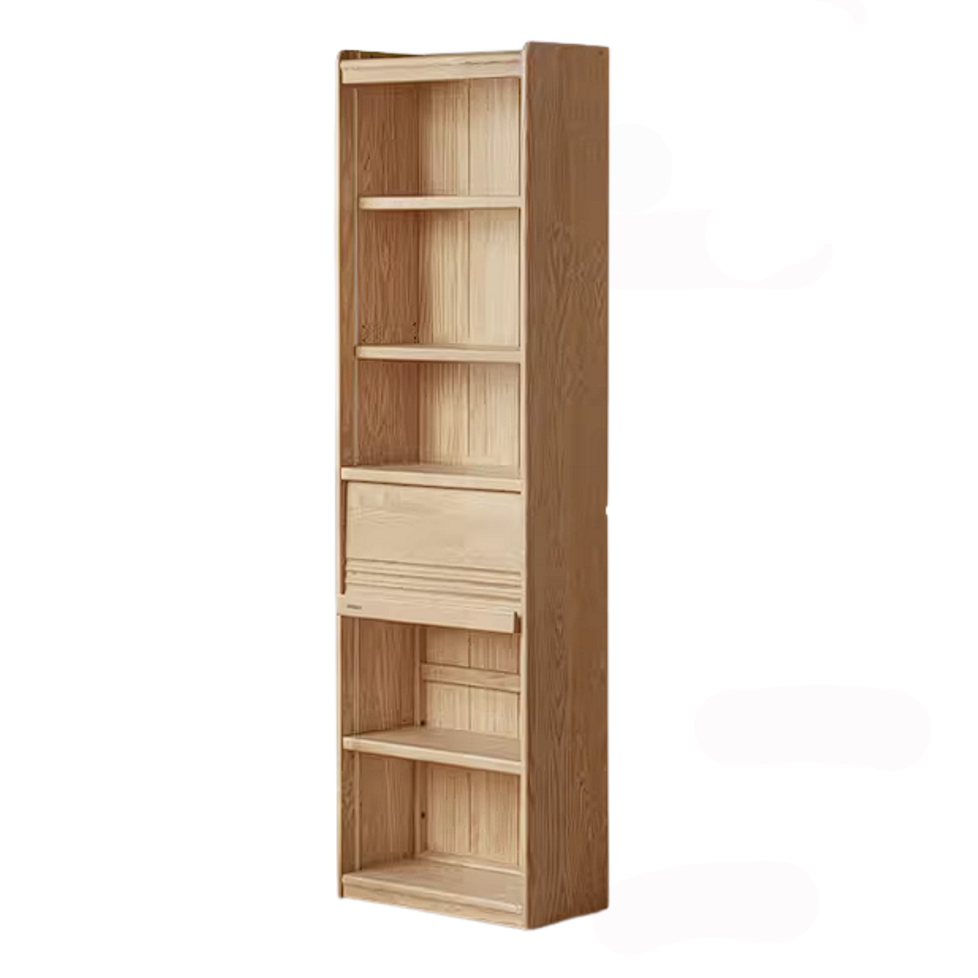 Ash Solid Wood Bookshelf with Wall Mounted Display Cabinet Design