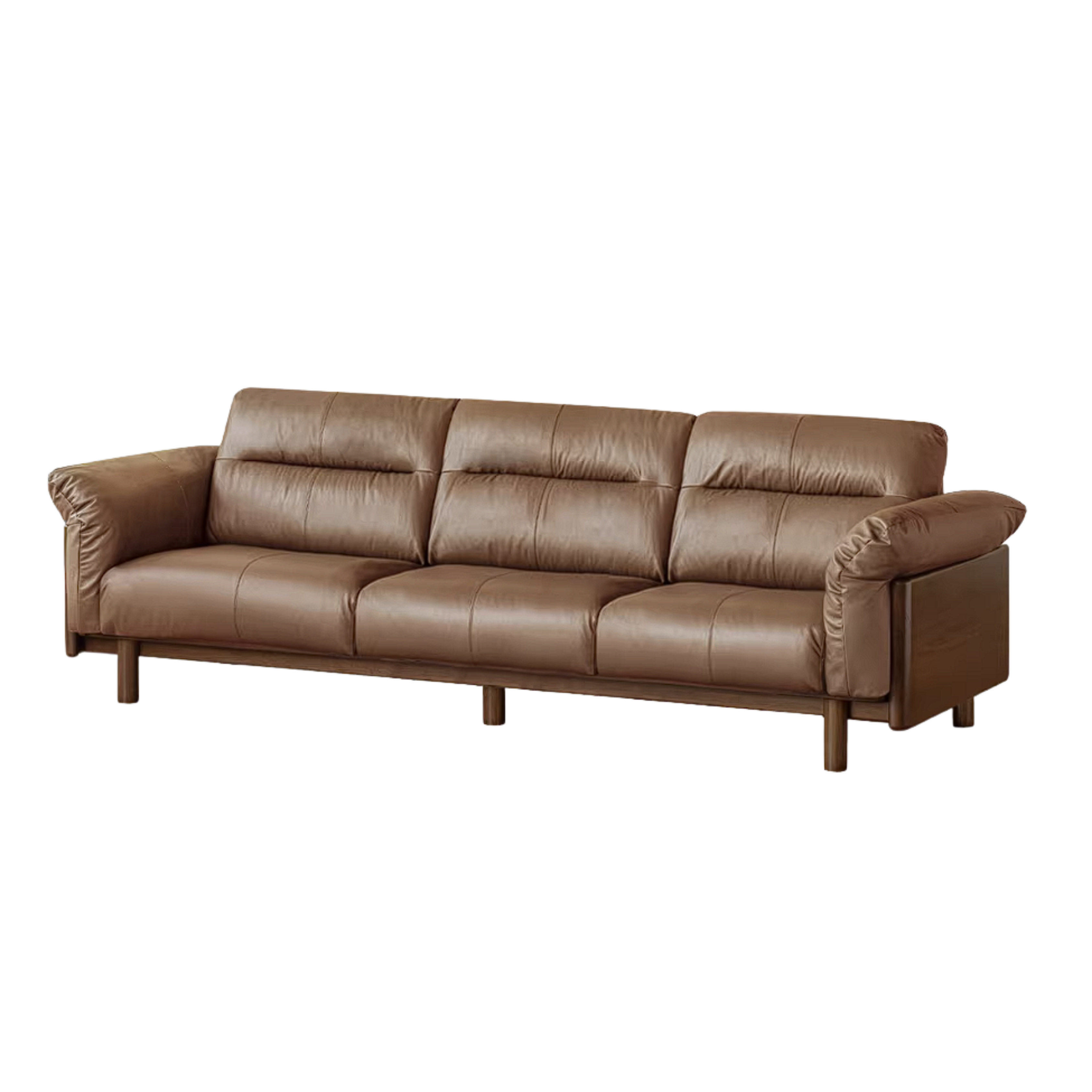 Oak Solid Wood Sofa with Wide Track Arms Genuine leather, fabric, removable and washable