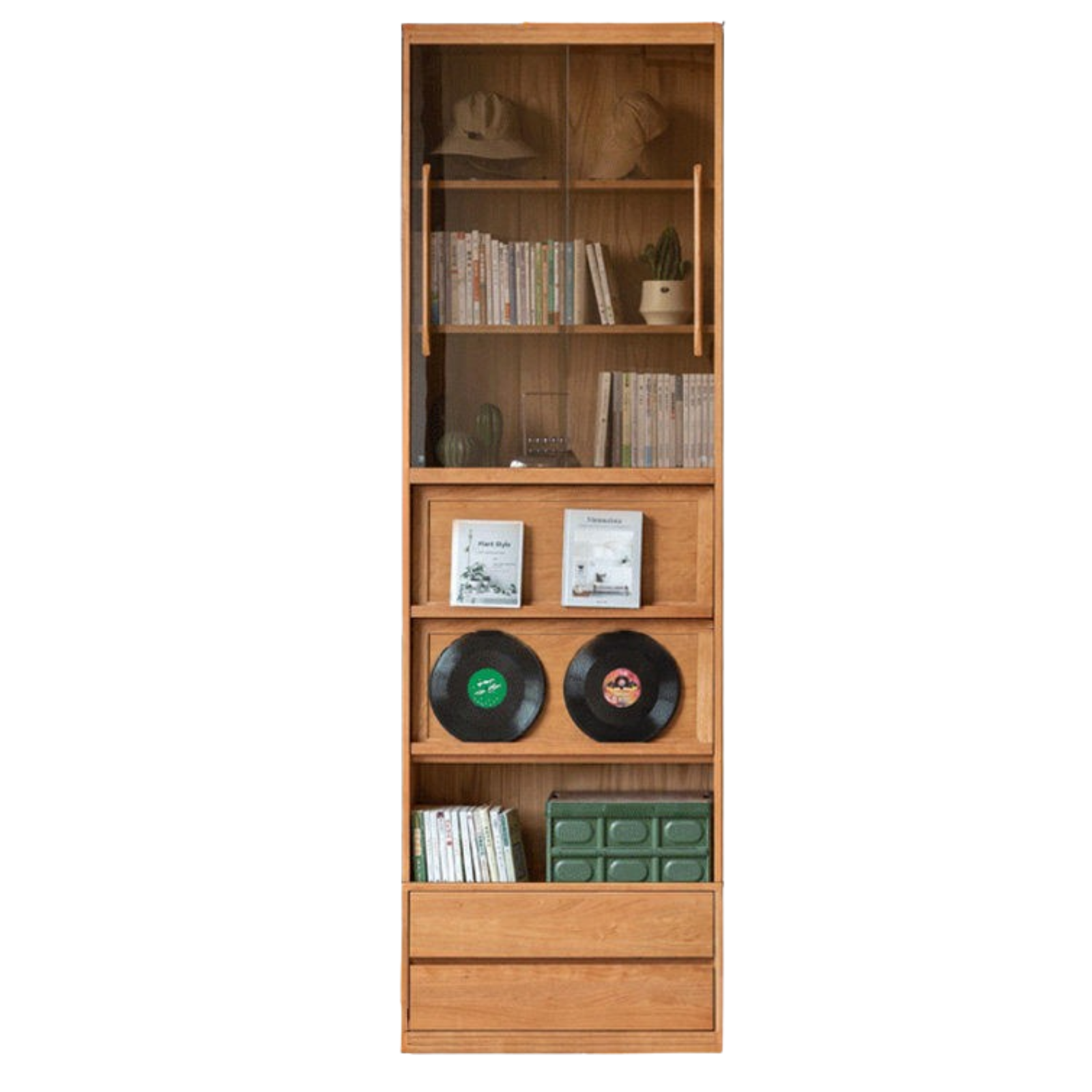 Cherry Solid Wood Bookcase Combination Glass Cabinet
