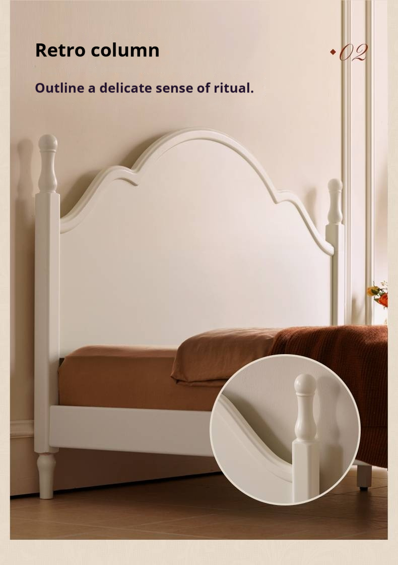 Rubberwood Solid Wood Bed American Retro Cream Style