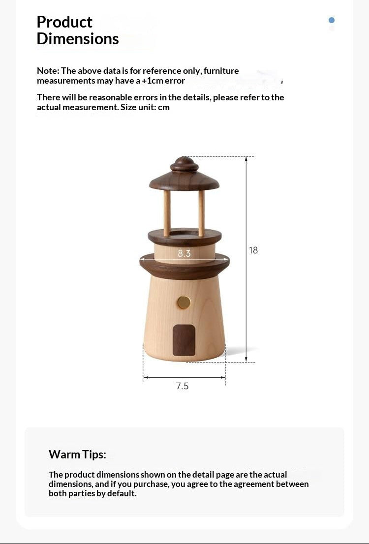 Black Walnut, Maple Solid WoodLighthouse Night Light for Bedroom and Bedside