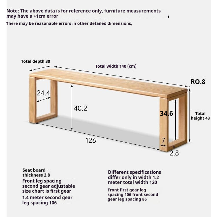 Ash, Oak, Cherry, Beech Solid Wood Long Bed end Bench