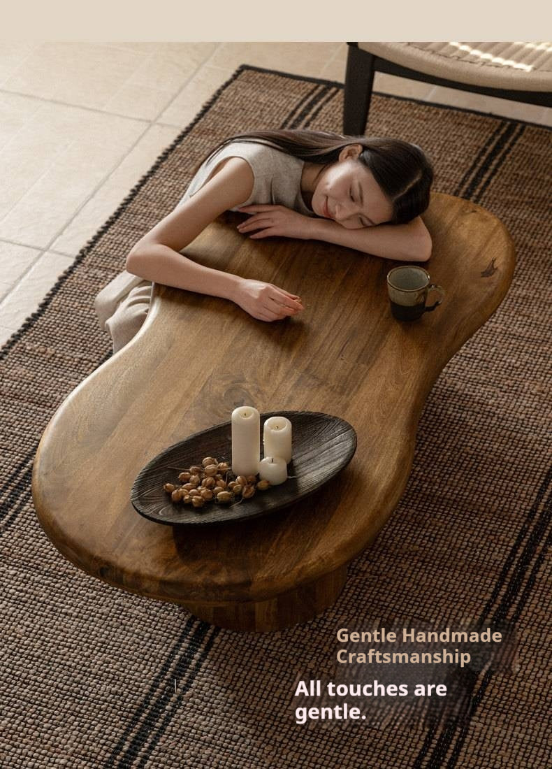 Mango Solid Wood Wabi Sabi Coffee Table with Irregular Cloud Design